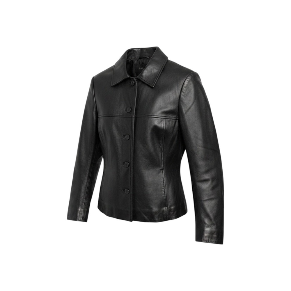 Genuine Leather Grunge Y2K Jacket L – Double‑Breasted Moto Wide Collar